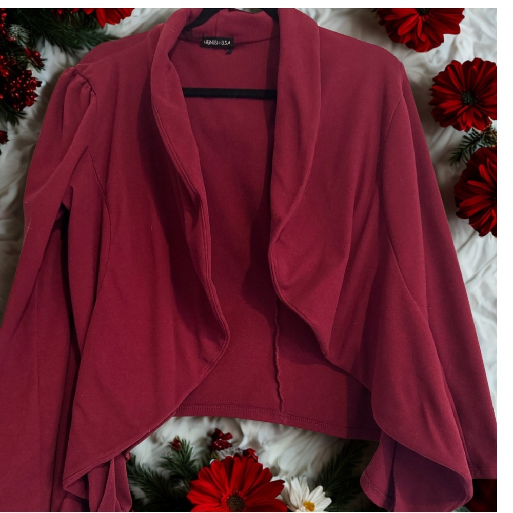 HEIMISH USA Burgundy Open Front Shrug